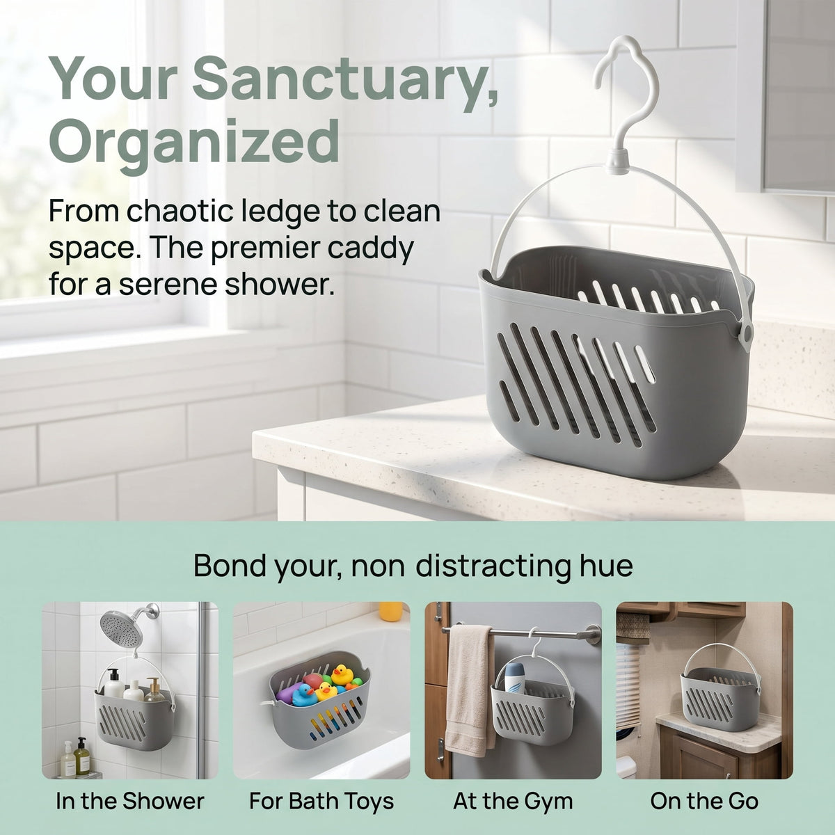 Hanging Shower Caddy with Hook, Water-Resistant Plastic Basket with Drain Holes - Image 6