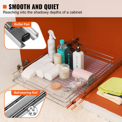 Pull-Out Cabinet Organizer, 20 x 21 x 2.5 Inch Steel Sliding Pantry Shelf, Chrome - Image 6