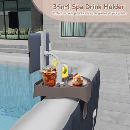 Adjustable Clip-On Bathtub and Hot Tub Tray with Cup and Phone Holders, Drain Holes - Image 2