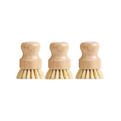 Bamboo Handle Sisal Scrub Brush Set, 3 Natural-Fibre Dish Brushes for Pots and Pans