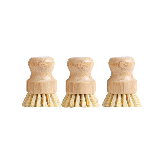 Bamboo Handle Sisal Scrub Brush Set, 3 Natural-Fibre Dish Brushes for Pots and Pans