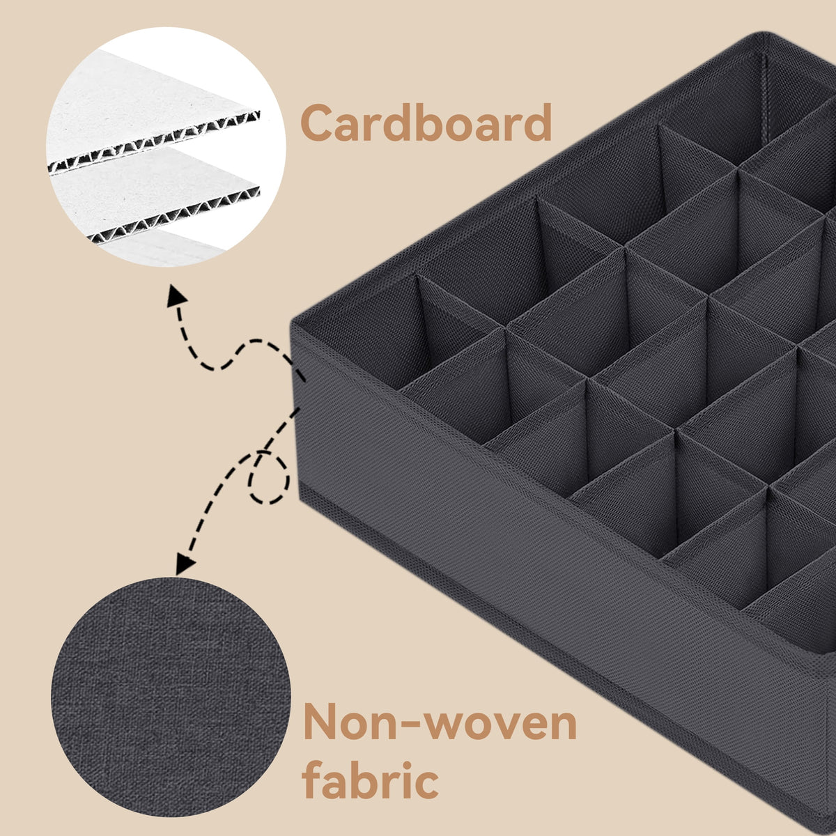 Fabric Drawer Dividers for Socks and Underwear, 2-Pack of 24-Cell Foldable Organizers - Image 3