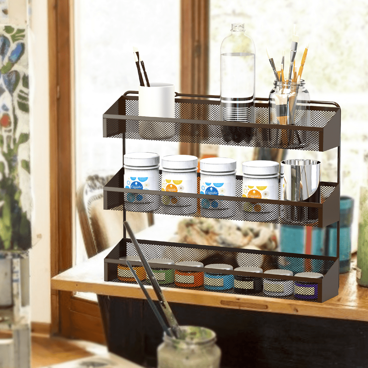 3-Tier Metal Spice Rack, 2-Pack Countertop Stand or Wall-Mounted Shelf, Bronze - Image 4
