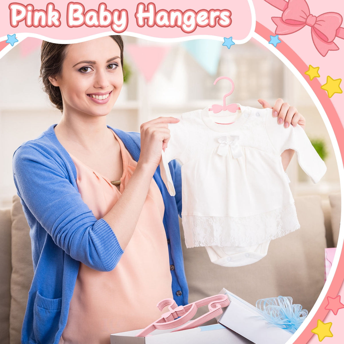 Plastic Baby Clothes Hangers, 50-Pack Non-Slip Notched Hangers for Nursery Closets, Pink - Image 2