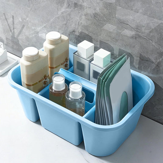 Divided Cleaning Caddy with Handle, Portable Plastic Tote for Household Supplies, Blue - Image 2