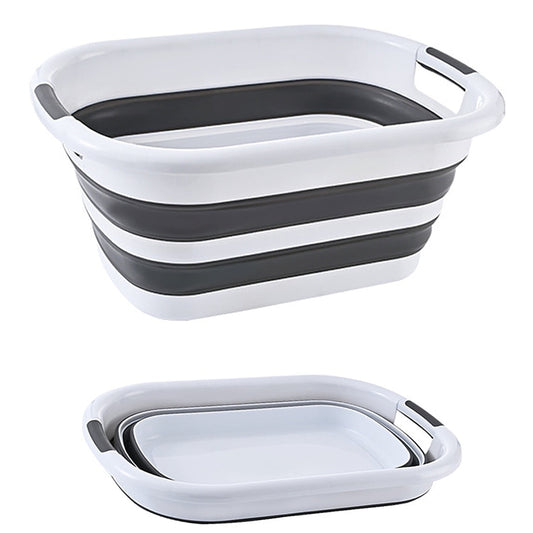 Collapsible Plastic Laundry Basket, 42 L Pop-Up Folding Wash Tub, White and Grey