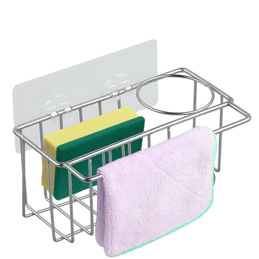 Adhesive Stainless Steel Sink Caddy for Sponges and Brushes, Rust-Resistant Drain Rack