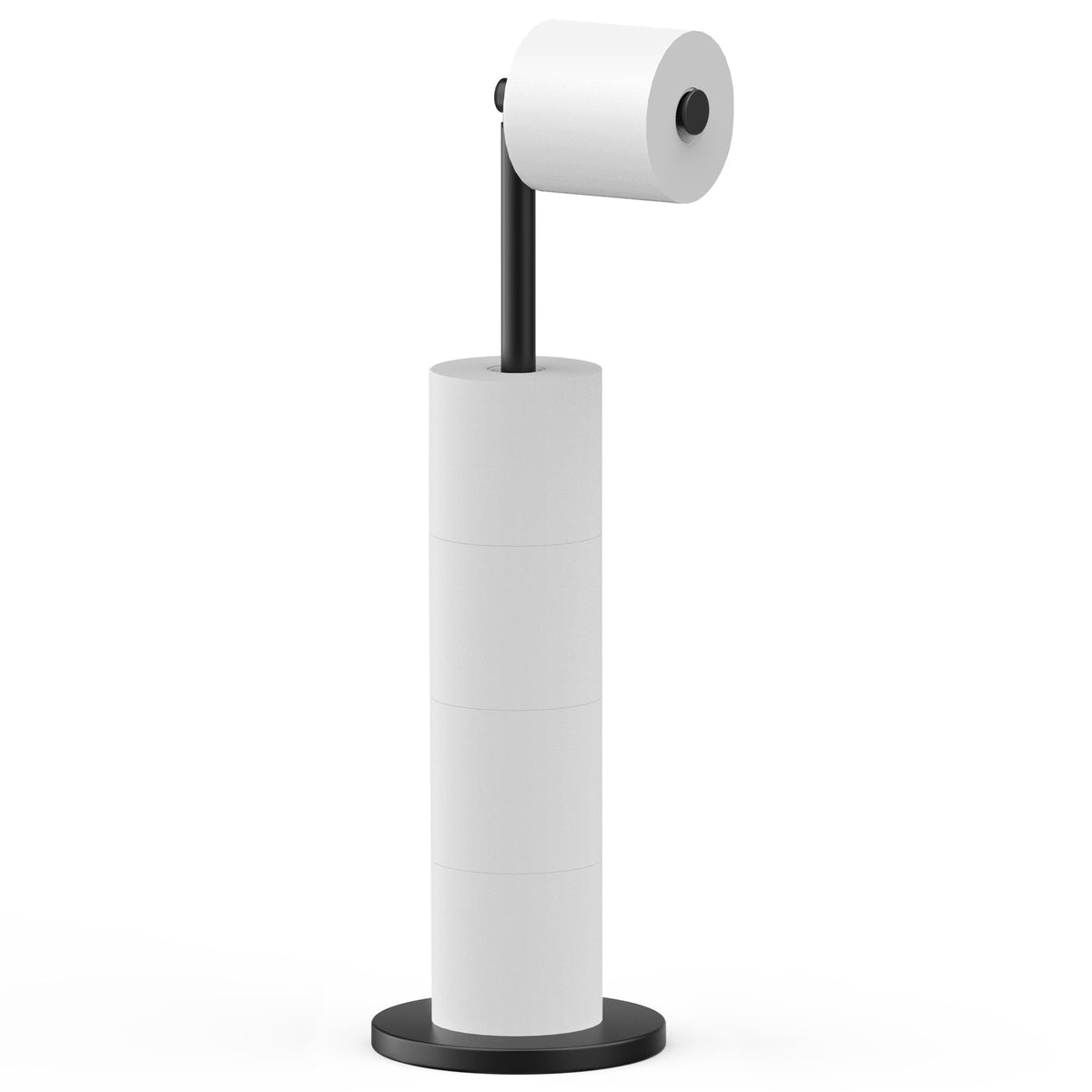 Free-Standing Toilet Paper Holder with Weighted Base and Spare Roll Storage, Black