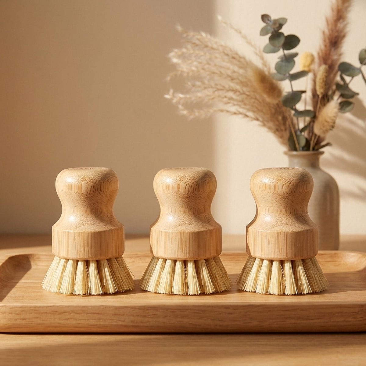 Bamboo Handle Sisal Scrub Brush Set, 3 Natural-Fibre Dish Brushes for Pots and Pans - Image 2
