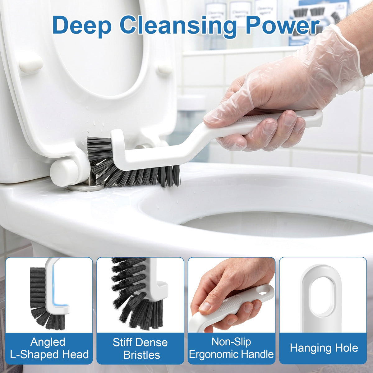 Silicone Toilet Brush and Ventilated Holder Set with Crevice Brush for Bathroom Cleaning - Image 6