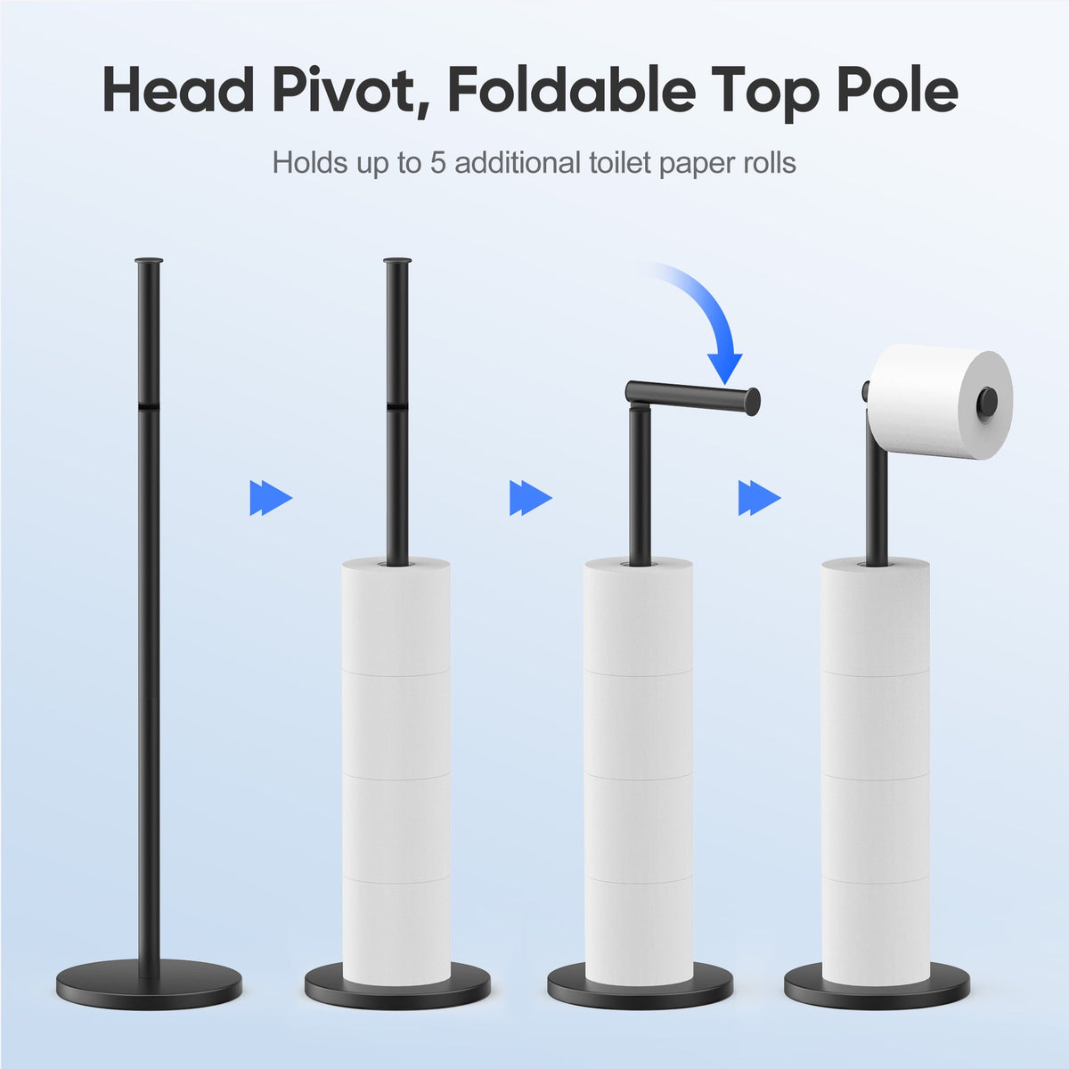 Free-Standing Toilet Paper Holder with Weighted Base and Spare Roll Storage, Black - Image 3