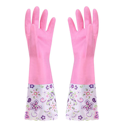 Reusable Rubber Cleaning Gloves with Long Cuff and Flock Lining, Non-Slip, Size M - Image 6