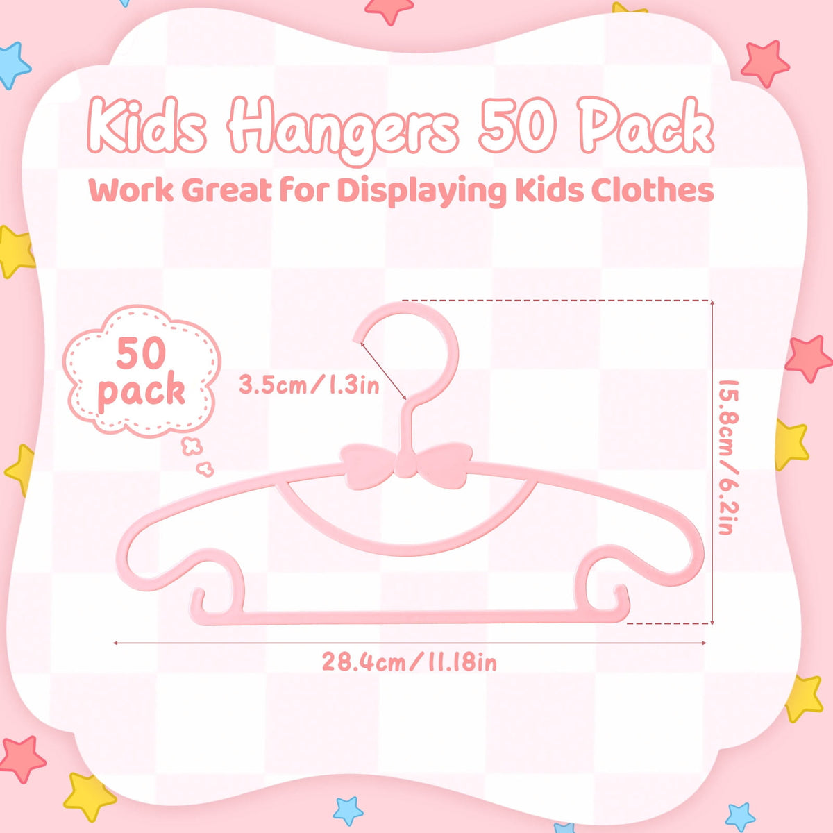 Plastic Baby Clothes Hangers, 50-Pack Non-Slip Notched Hangers for Nursery Closets, Pink - Image 3