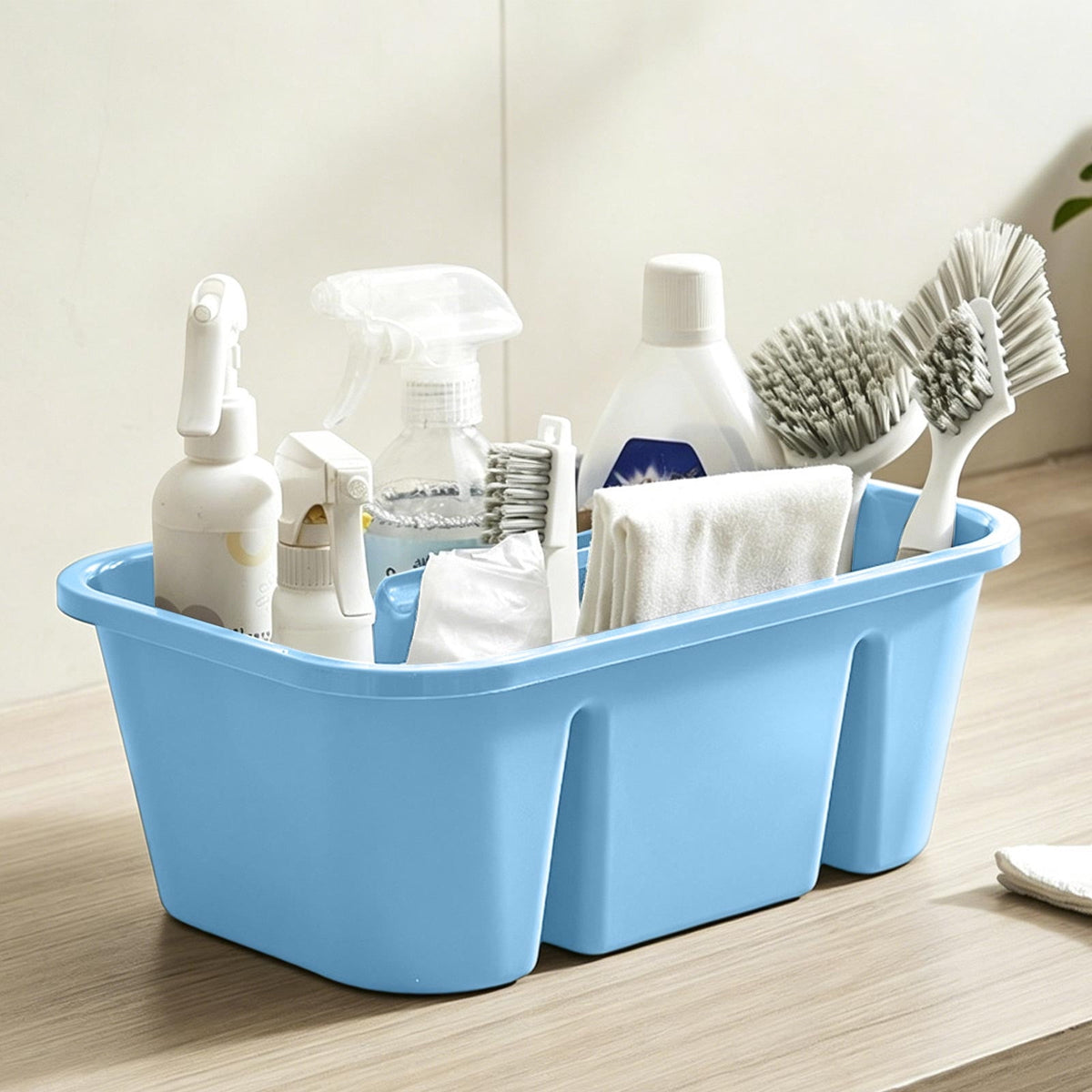 Divided Cleaning Caddy with Handle, Portable Plastic Tote for Household Supplies, Blue - Image 3