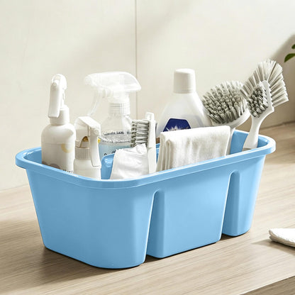 Divided Cleaning Caddy with Handle, Portable Plastic Tote for Household Supplies, Blue - Image 3
