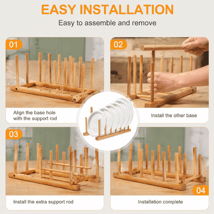 Bamboo Plate Rack, 2-Pack Vertical Dish and Lid Organizer, 6 Slots, 80 lb Capacity - Image 2