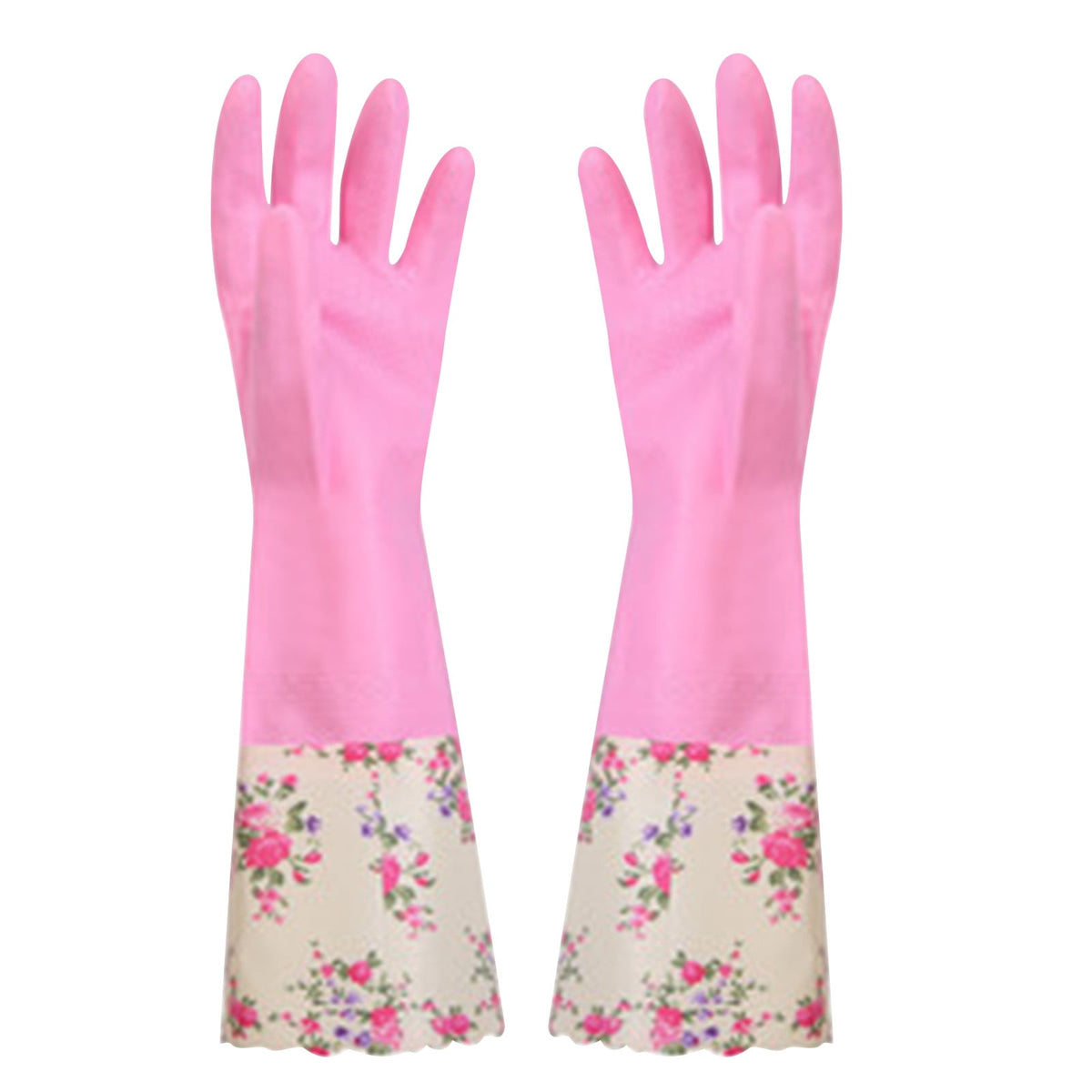Reusable Rubber Cleaning Gloves with Long Cuff and Flock Lining, Non-Slip, Size M - Image 5