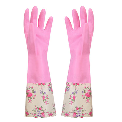 Reusable Rubber Cleaning Gloves with Long Cuff and Flock Lining, Non-Slip, Size M - Image 5