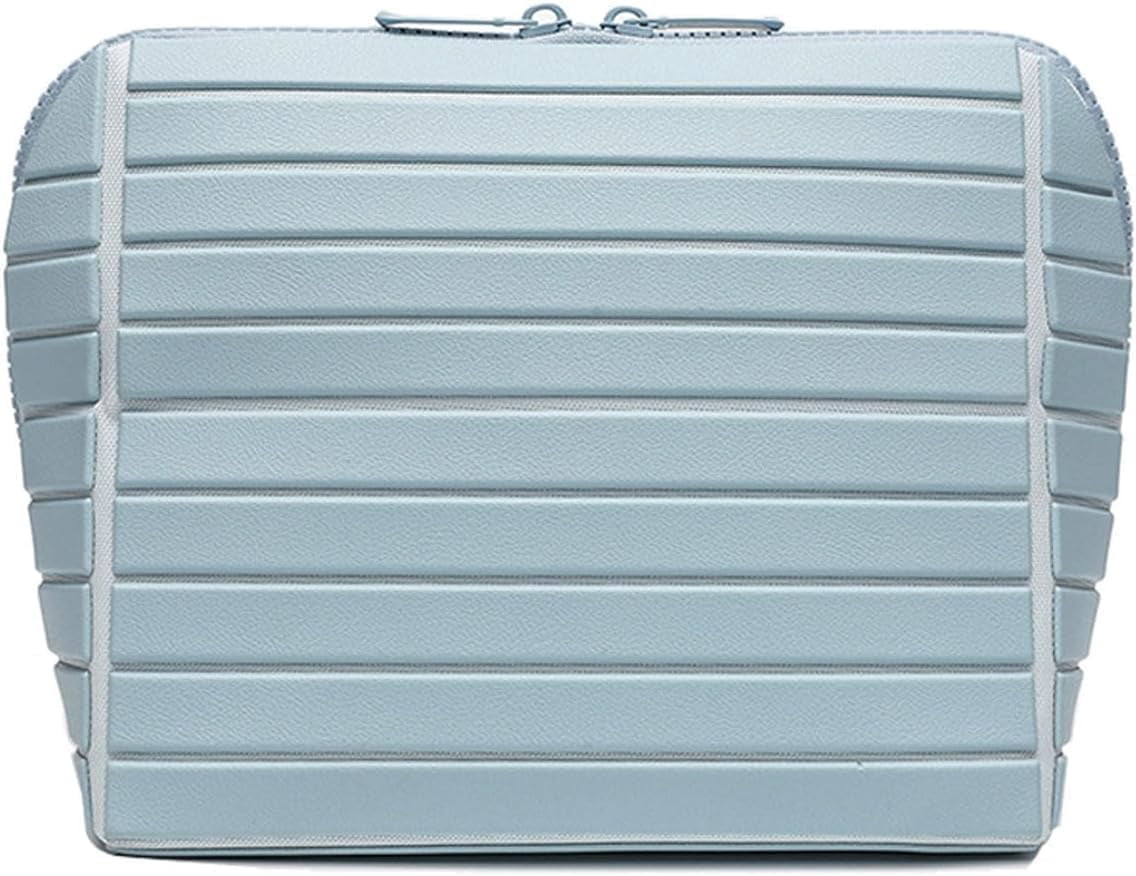 Large Fold-Down Makeup Bag with 27 Pockets, 3 Brush Holders and Adjustable Dividers, Blue - Image 2