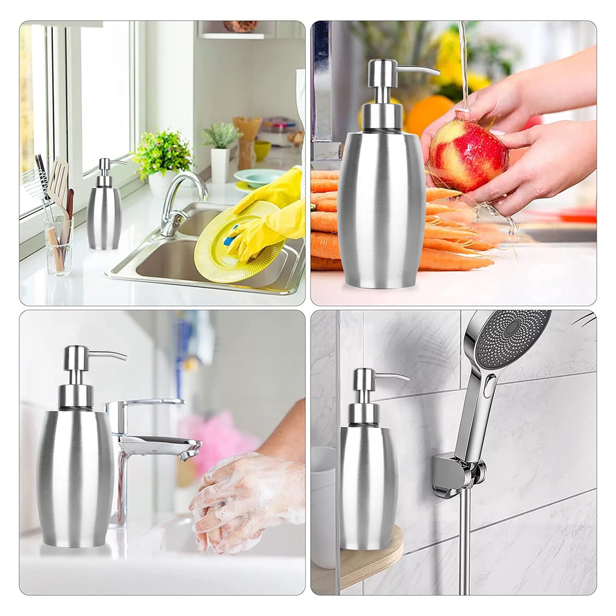 Stainless Steel Pump Soap Dispenser, 375 ml Refillable Bottle for Kitchen and Bathroom Sinks - Image 6