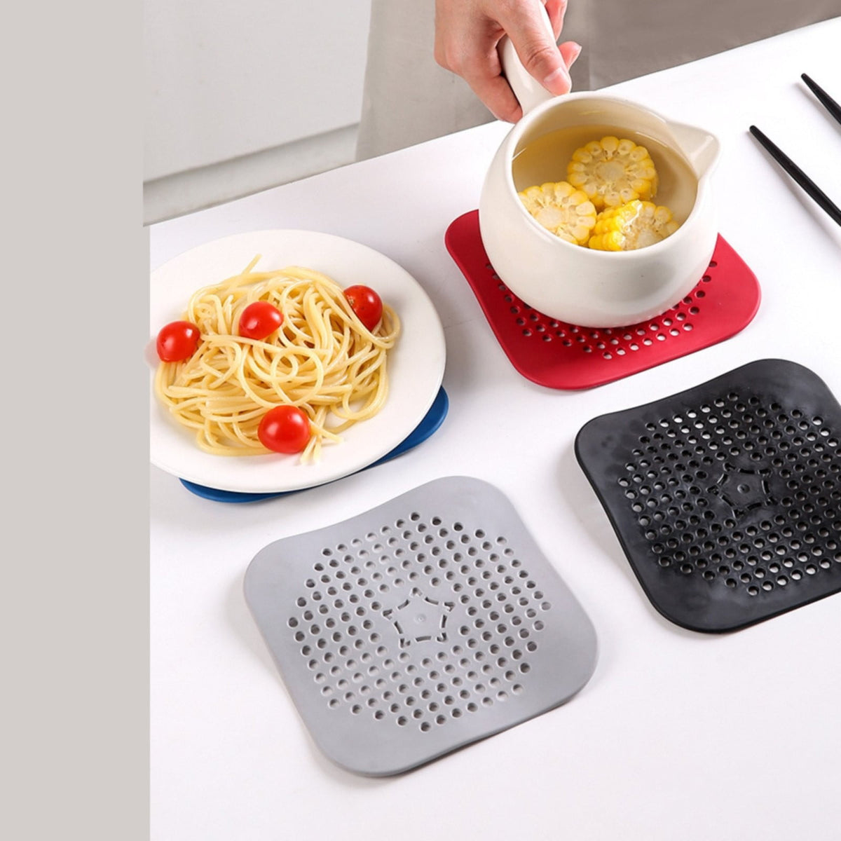 Silicone Hair Catcher Drain Cover for Shower and Bathtub, 5.51 Inch Square, Black - Image 4
