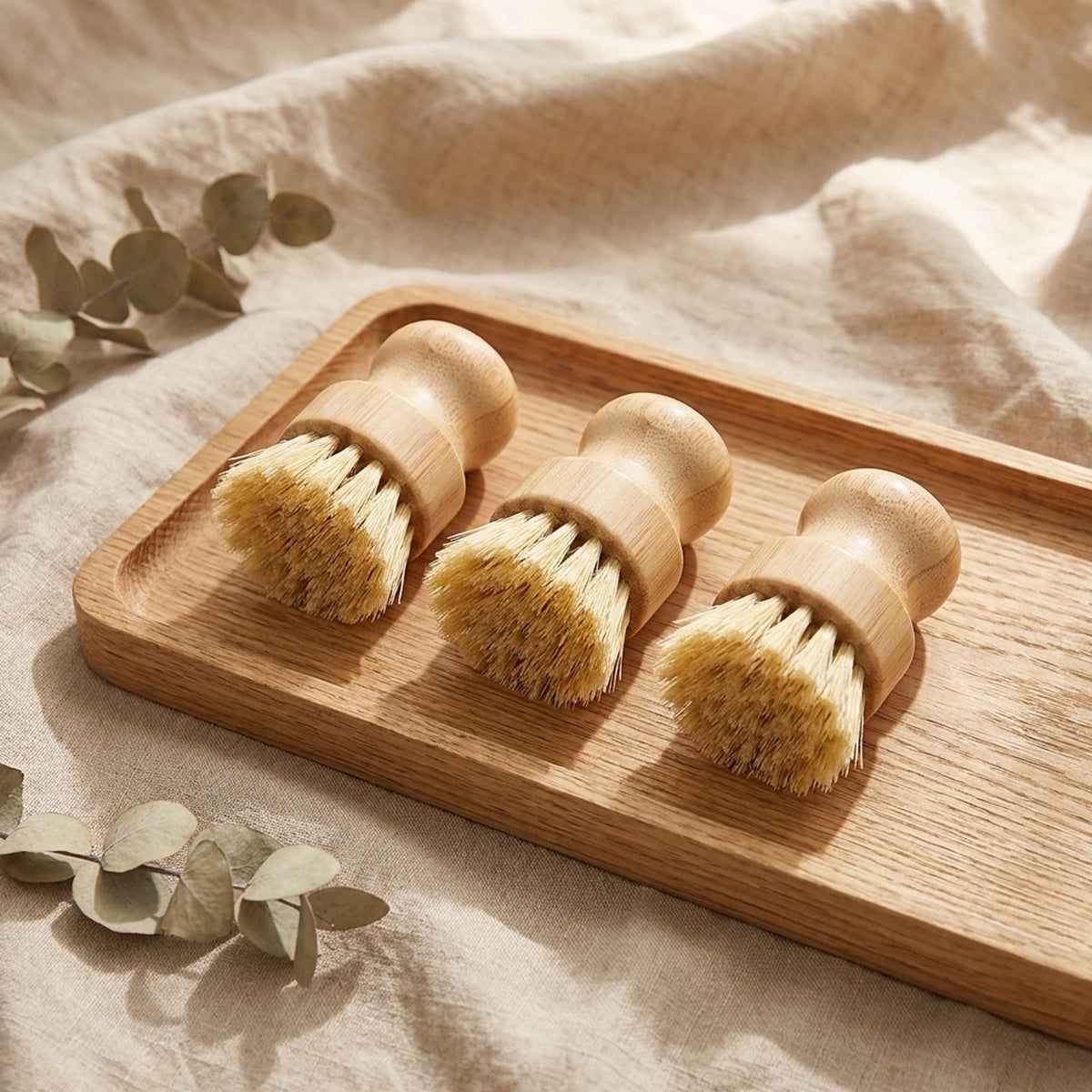 Bamboo Handle Sisal Scrub Brush Set, 3 Natural-Fibre Dish Brushes for Pots and Pans - Image 6