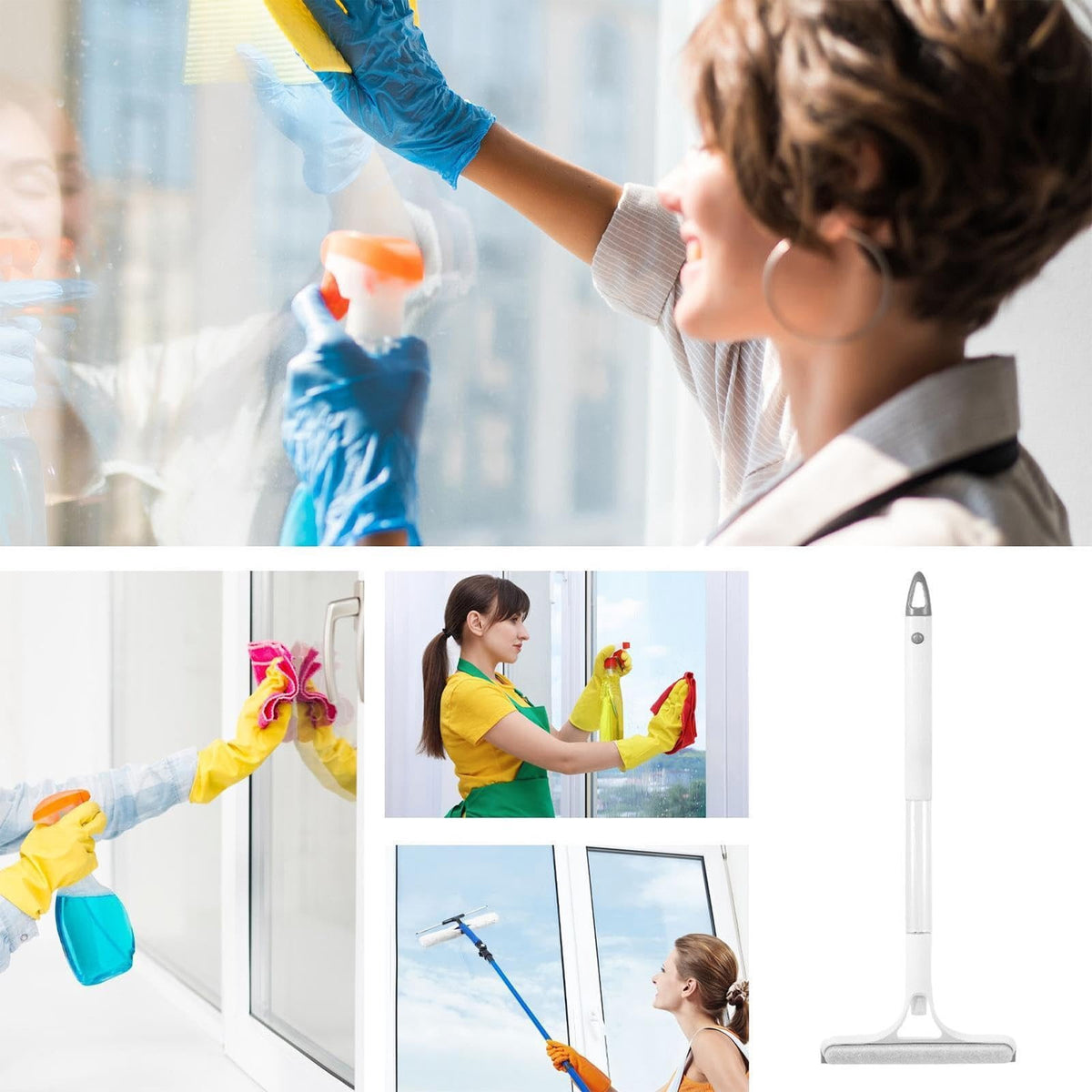 Long-Handle Window Squeegee with Sponge Scrubber, 2-in-1 Glass Cleaning Tool - Image 6