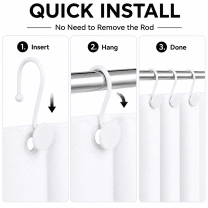 Metal Shower Curtain Hooks, 12-Pack Rust-Resistant Rings with Anti-Drop Latch, White - Image 5