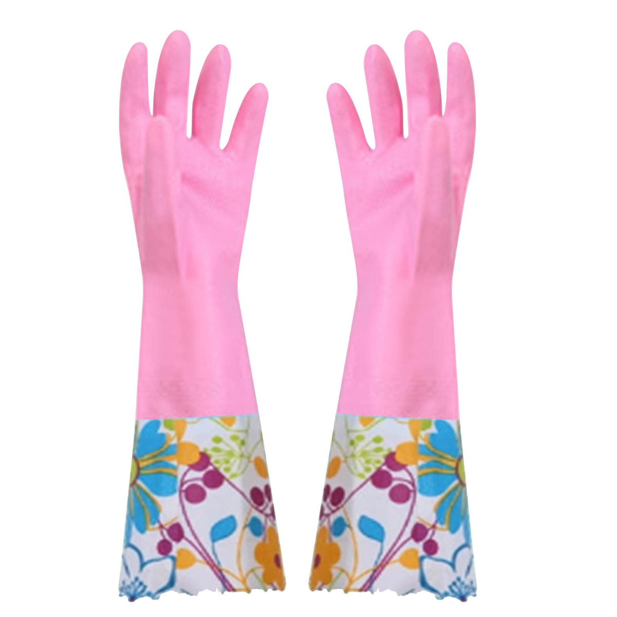 Reusable Rubber Cleaning Gloves with Long Cuff and Flock Lining, Non-Slip, Size M - Image 4