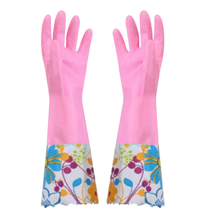 Reusable Rubber Cleaning Gloves with Long Cuff and Flock Lining, Non-Slip, Size M - Image 4