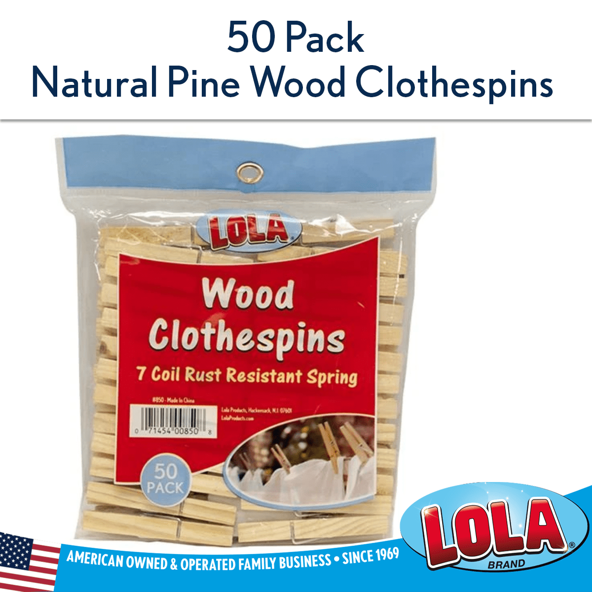 Wooden Spring Clothespins, 50-Count Moisture-Resistant Hardwood Pegs with Coil Springs - Image 3