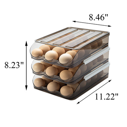 Rolling Egg Holder for Refrigerator with Lid, 3-Layer Stackable Egg Organizer, Brown - Image 2