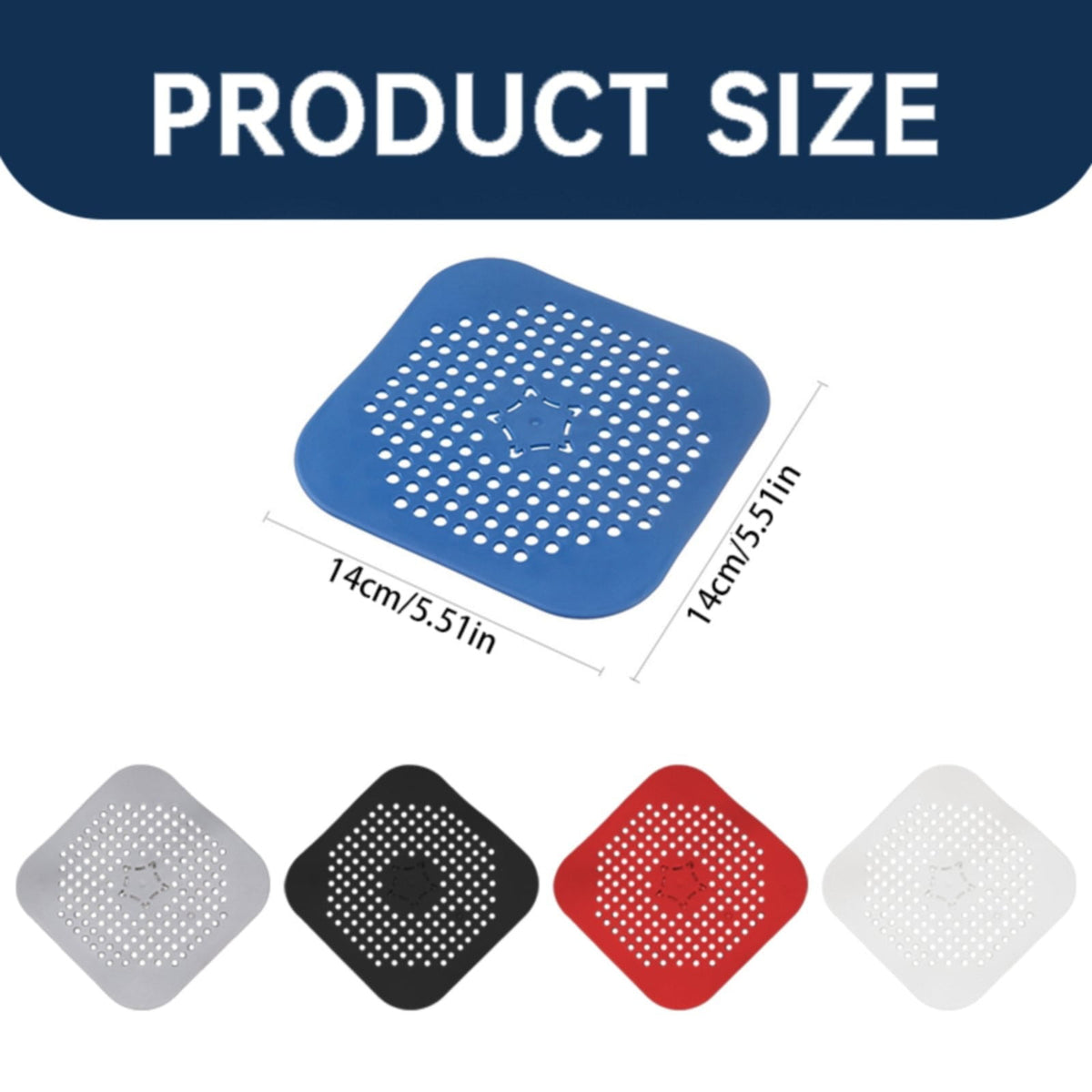 Silicone Hair Catcher Drain Cover for Shower and Bathtub, 5.51 Inch Square, Black - Image 3