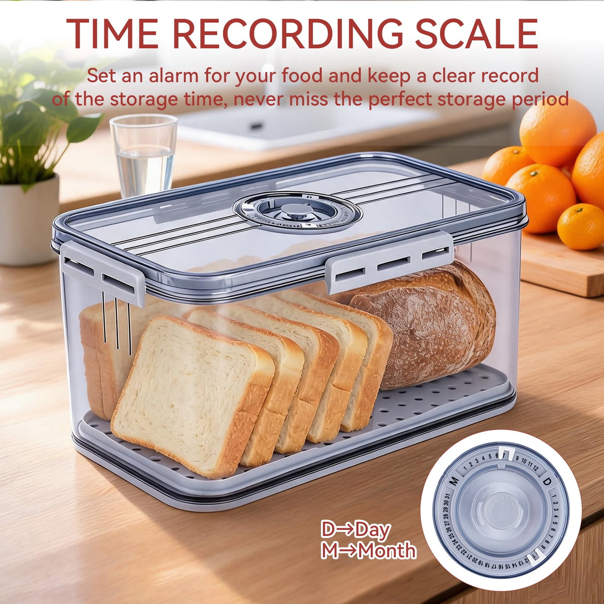 Airtight Bread Box with Date Dial, Countertop Storage Container for Bread and Pastries, Grey - Image 3