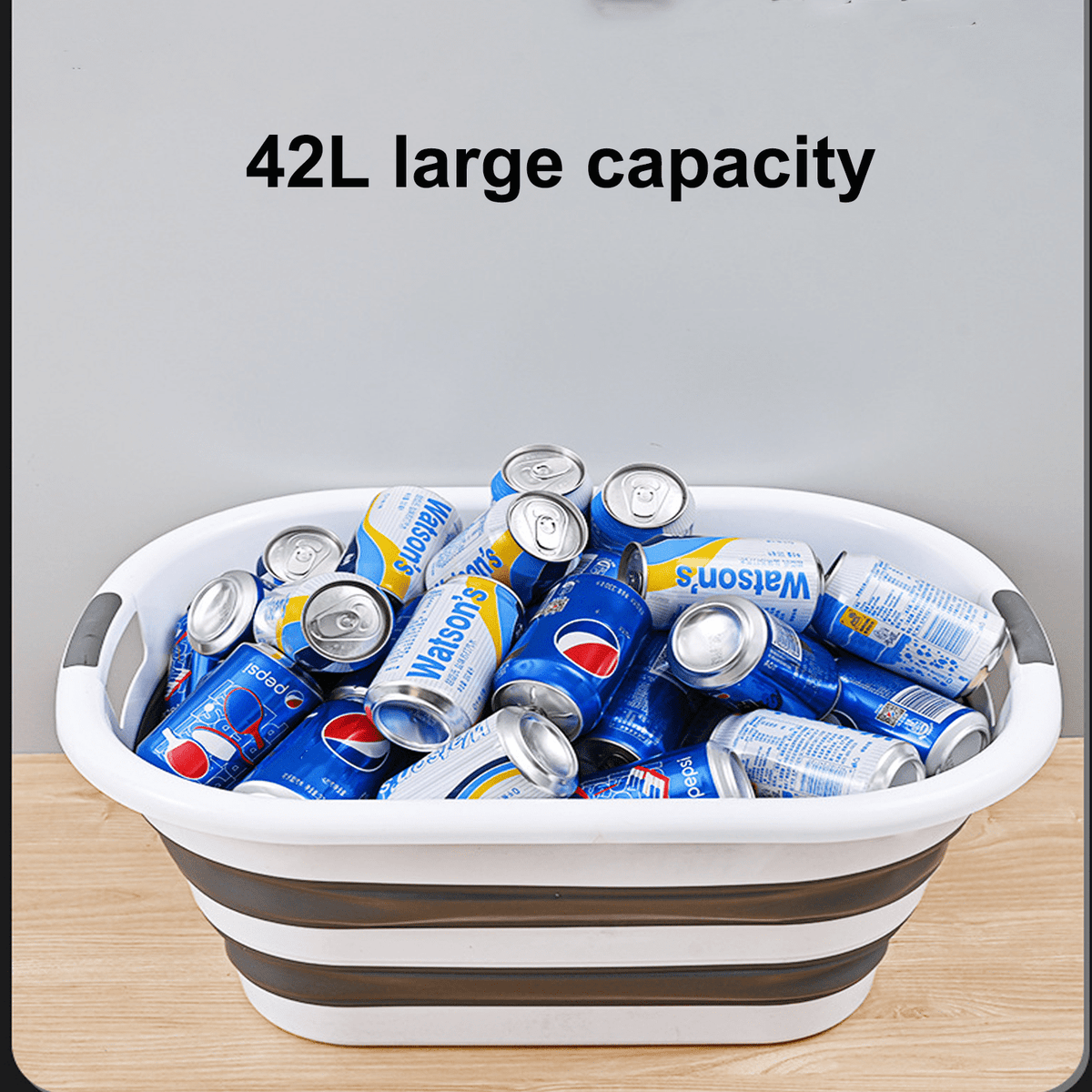 Collapsible Plastic Laundry Basket, 42 L Pop-Up Folding Wash Tub, White and Grey - Image 6