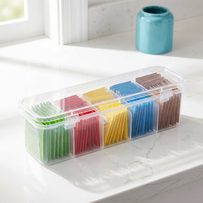 Clear Tea Bag Organizer Box with 4 Compartments, 2-Pack for Sugar Packets and Sachets - Image 4