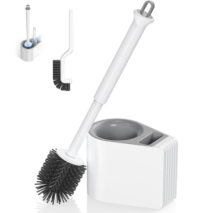 Silicone Toilet Brush and Ventilated Holder Set with Crevice Brush for Bathroom Cleaning