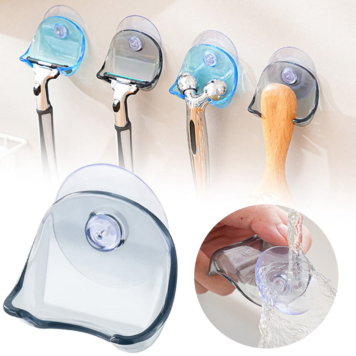 Suction Cup Shower Hooks for Razor, Loofah and Squeegee, Damage-Free Bathroom Wall Holder - Image 2