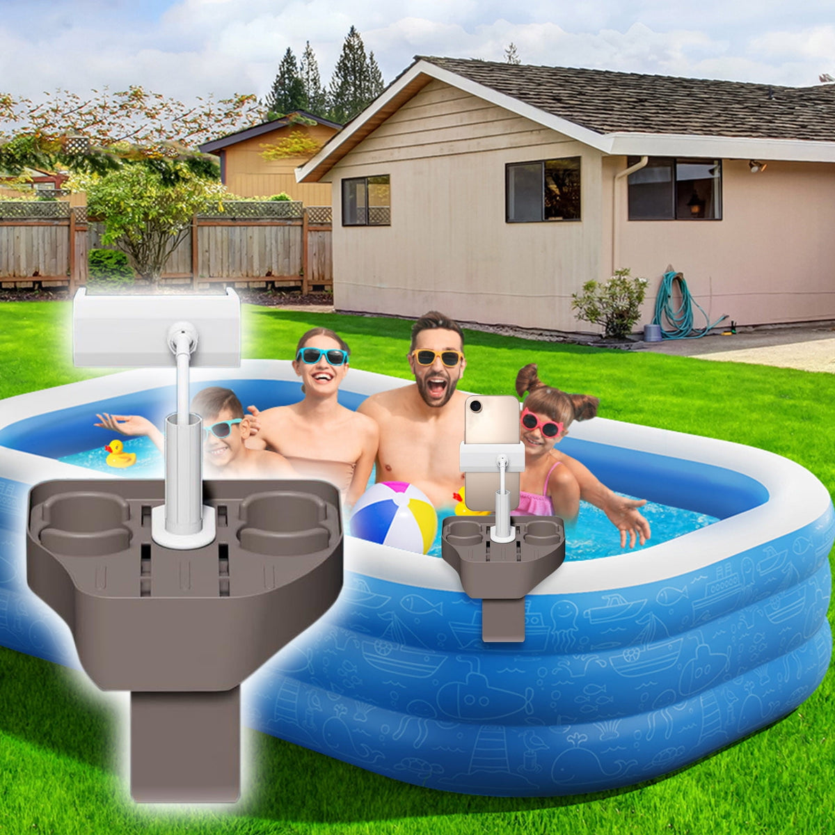 Adjustable Clip-On Bathtub and Hot Tub Tray with Cup and Phone Holders, Drain Holes - Image 4