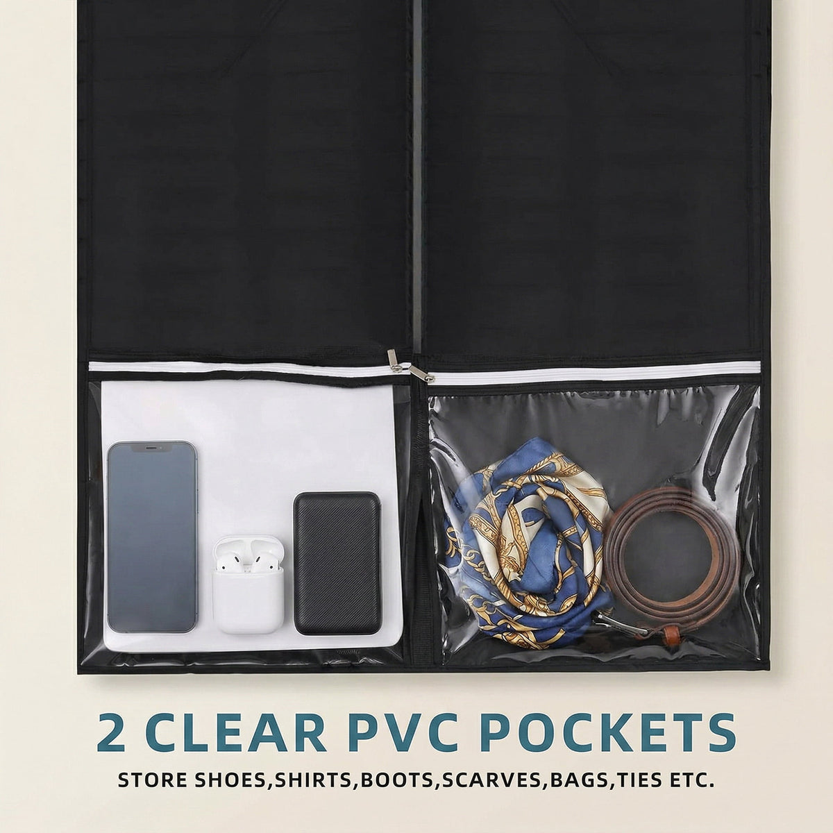Travel Garment Bags with Clear Pockets, 2-Pack 50 Inch Suit and Dress Covers, Black - Image 5