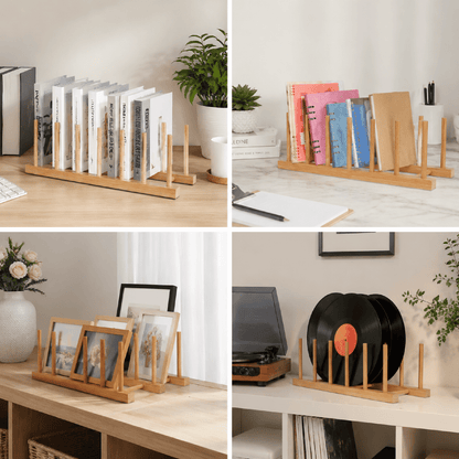 Bamboo Plate Rack, 2-Pack Vertical Dish and Lid Organizer, 6 Slots, 80 lb Capacity - Image 3