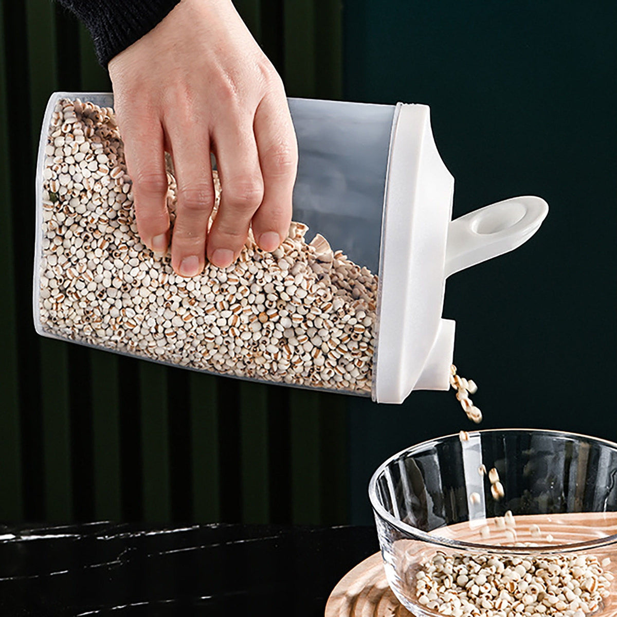 Airtight Cereal Dispenser with Pouring Spout, 1 L / 34 oz Clear Dry Food Container - Image 5