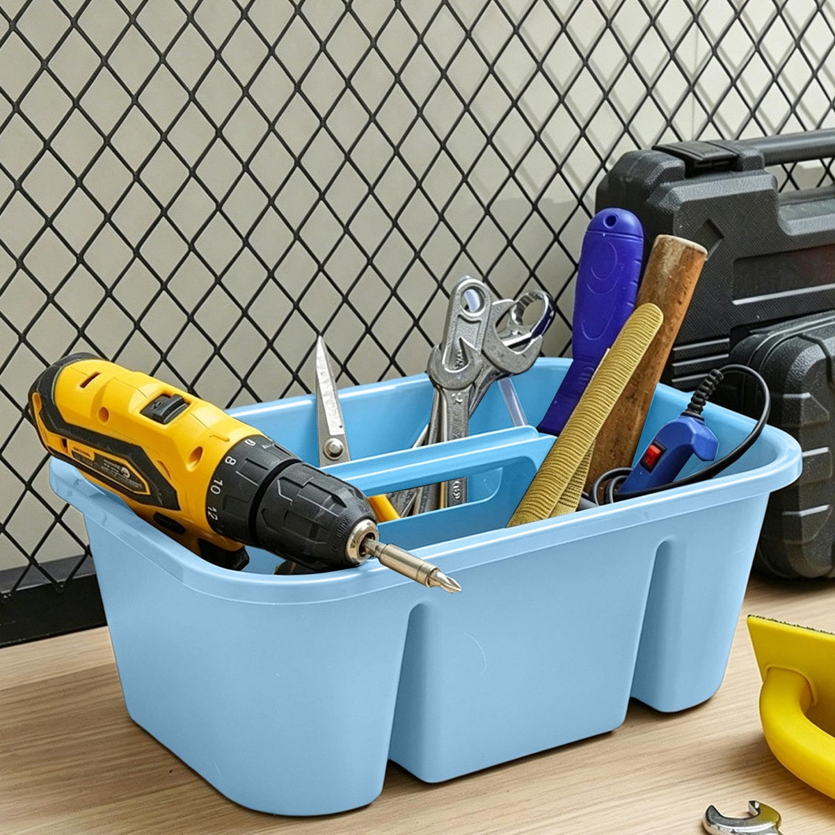 Divided Cleaning Caddy with Handle, Portable Plastic Tote for Household Supplies, Blue - Image 4