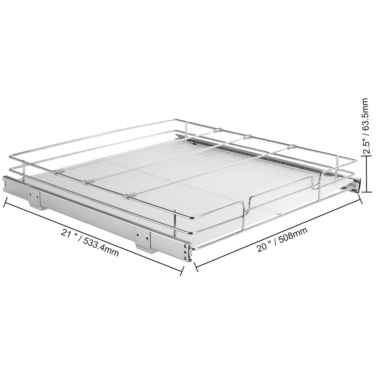 Pull-Out Cabinet Organizer, 20 x 21 x 2.5 Inch Steel Sliding Pantry Shelf, Chrome - Image 5