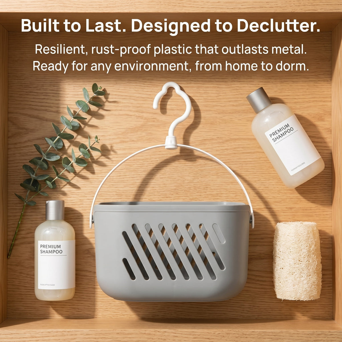 Hanging Shower Caddy with Hook, Water-Resistant Plastic Basket with Drain Holes - Image 3