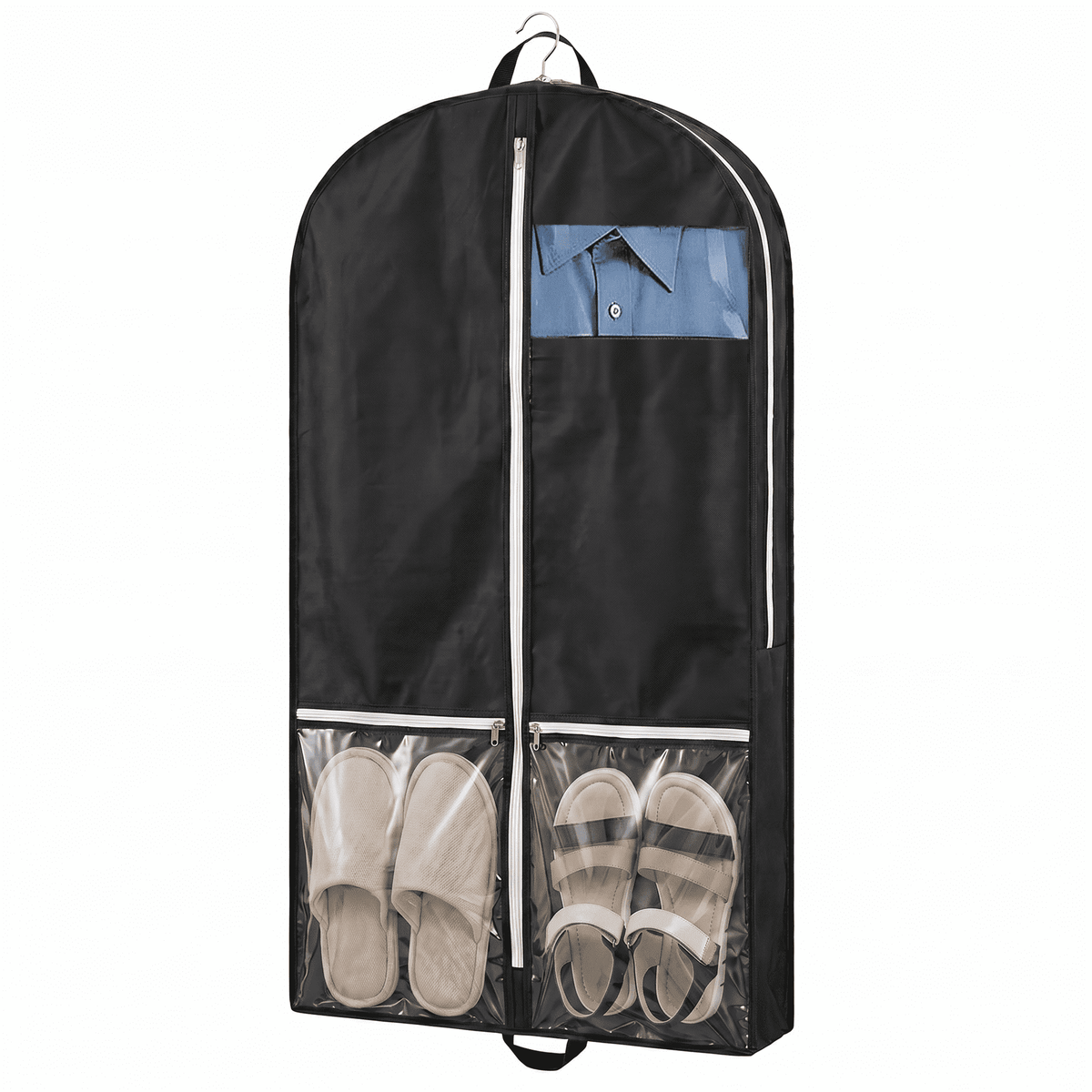 Travel Garment Bags with Clear Pockets, 2-Pack 50 Inch Suit and Dress Covers, Black