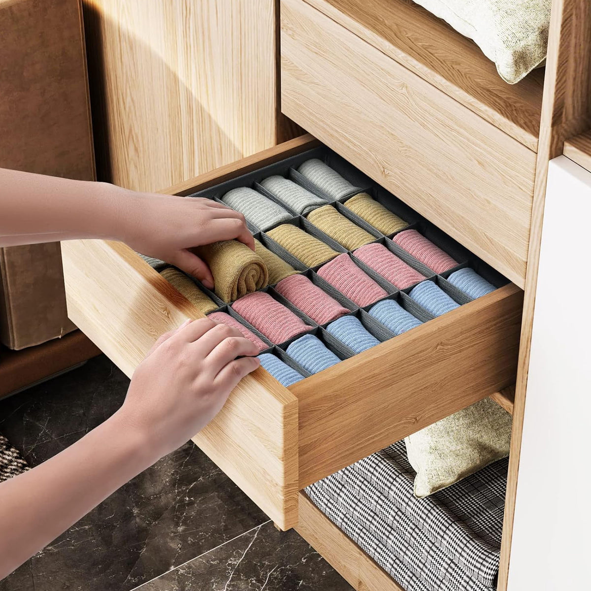 Fabric Drawer Dividers for Socks and Underwear, 2-Pack of 24-Cell Foldable Organizers - Image 5