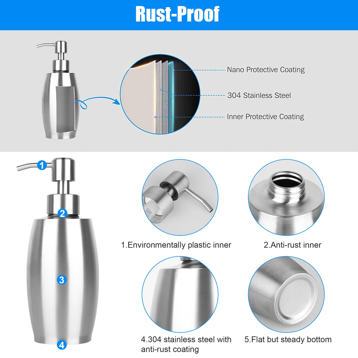 Stainless Steel Pump Soap Dispenser, 375 ml Refillable Bottle for Kitchen and Bathroom Sinks - Image 4