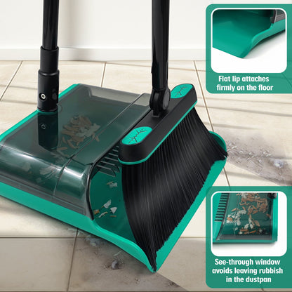 Broom and Dustpan Set with 53.5 Inch Telescopic Handle and See-Through Pan, Green - Image 3