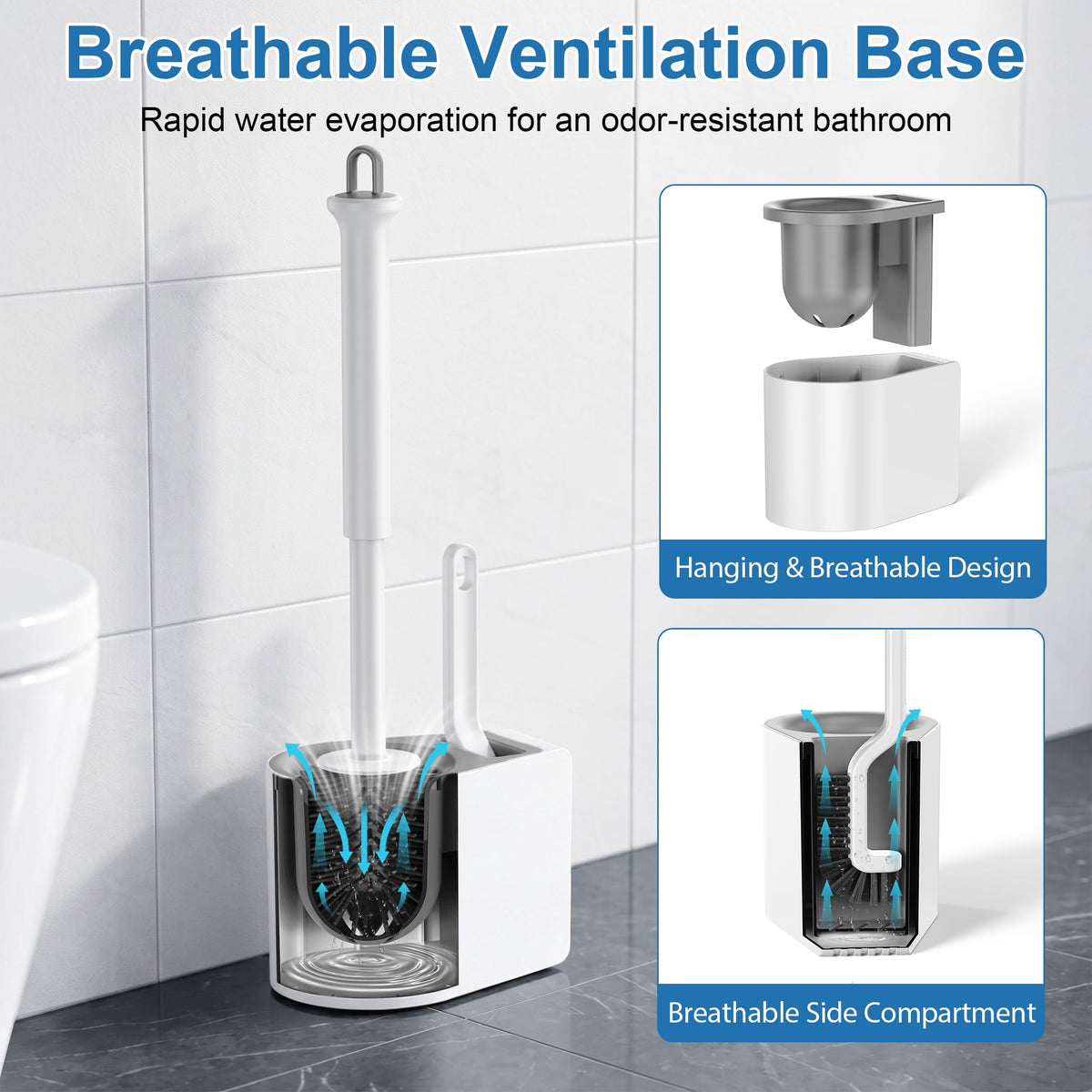 Silicone Toilet Brush and Ventilated Holder Set with Crevice Brush for Bathroom Cleaning - Image 4